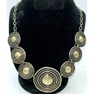 VTG JOAN RIVERS Necklace Brass Tone Round Links Medallion Signed 2000's 22"
